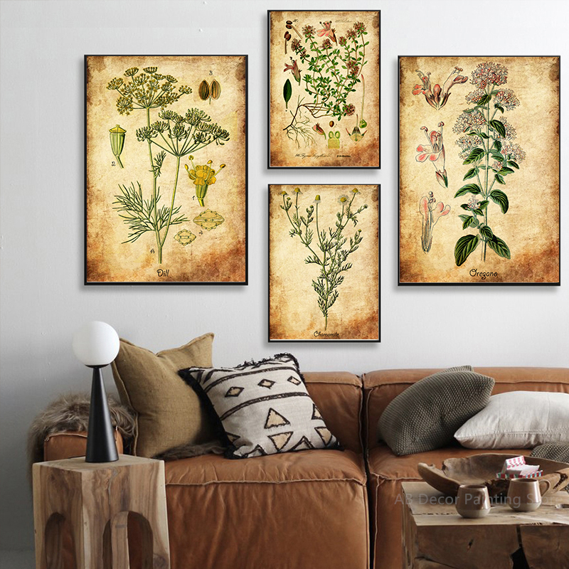 Herb Flowers Retro Poster Vint - Herbal Wallpaper 评论和价格