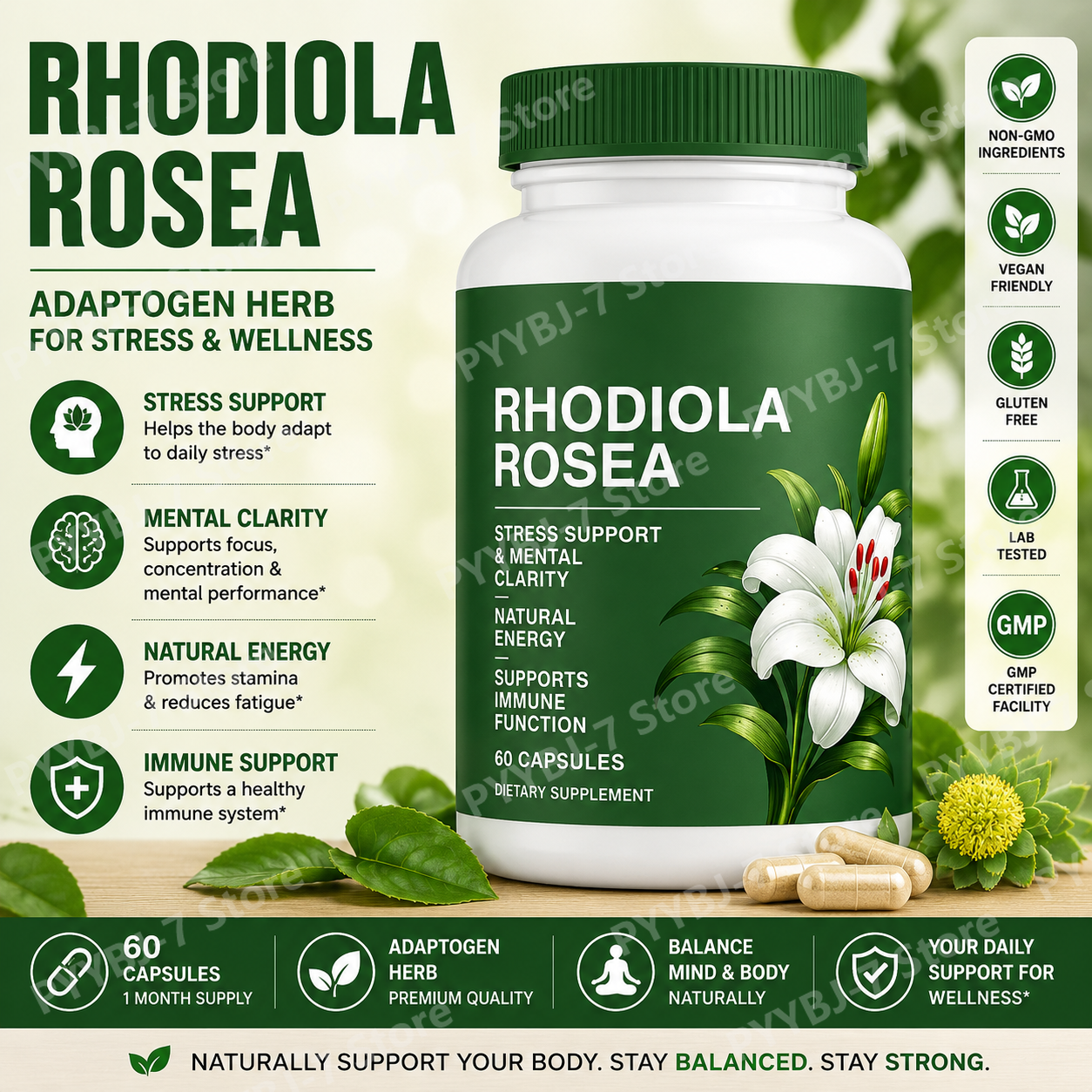 Rhodiola Rosea Capsules 500mg, - Herbal Wellness For You 评论和价格