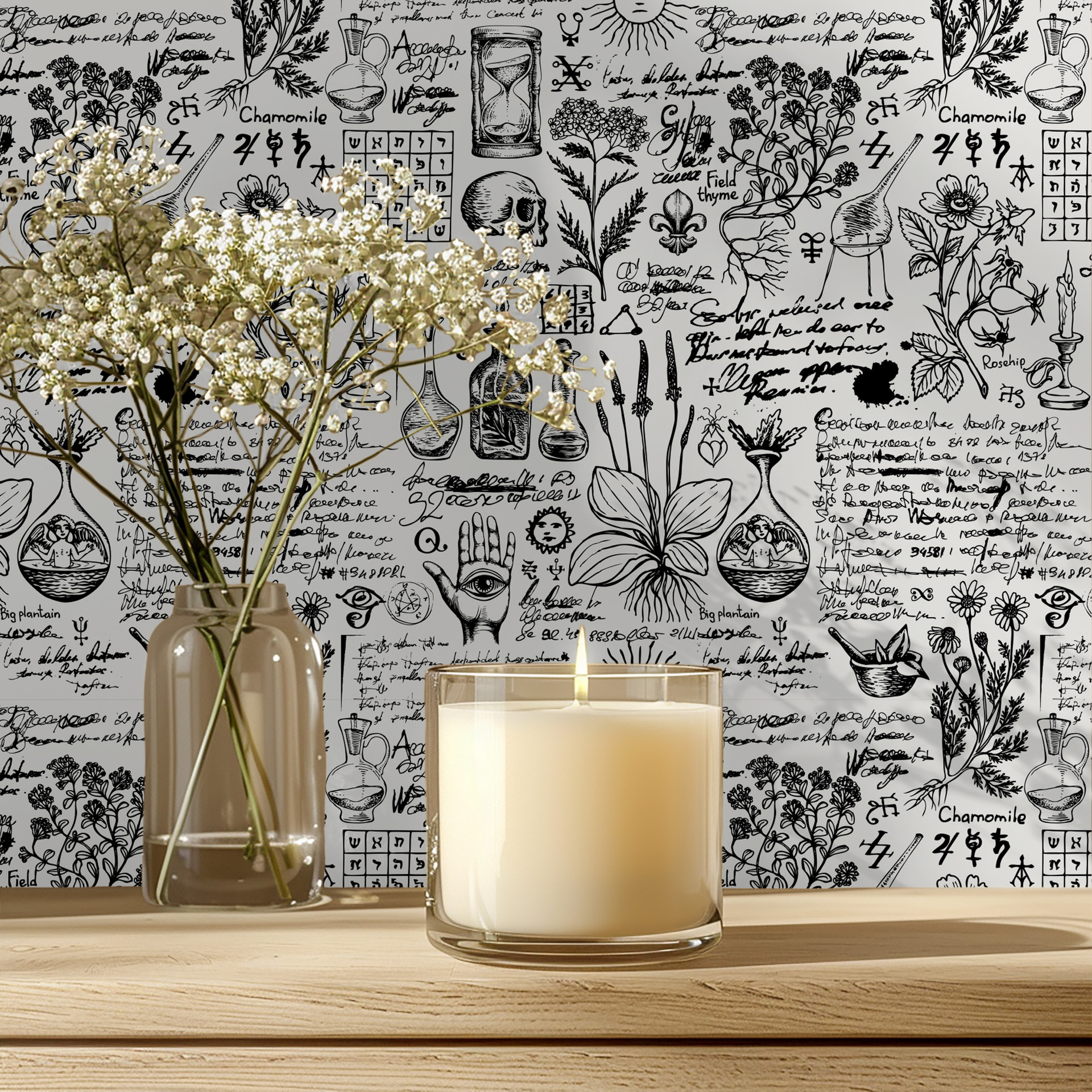 Black White Peel and Stick Wal - Herbal Wallpaper 评论和价格